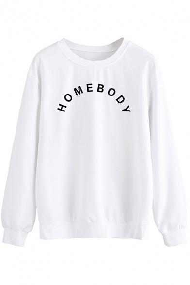 Womens Sweatshirt Simple Letter Homebody Pattern Long Sleeve Relaxed Fit Crew Neck Pullover Sweatshirt