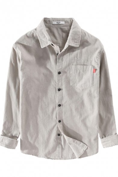 Mens Shirt Fashionable Letter Embroidered Cord Chest Pocket Spread Collar Button Detail Regular Fit Long Sleeve Shirt