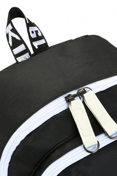 Trendy Backpack Graphic Slogan Pattern Color Block Zip Pocket USB Charging Backpack School Bag