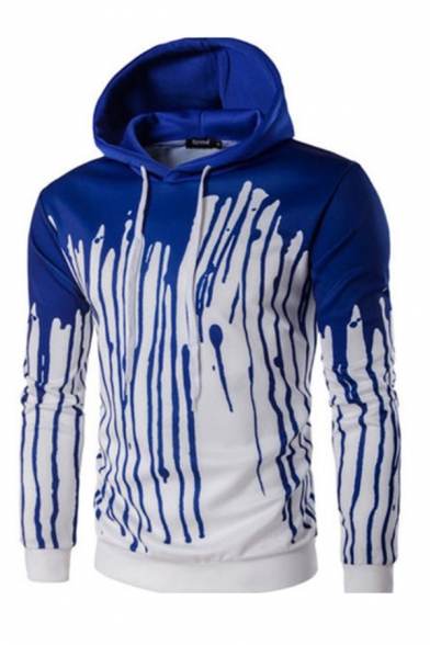 Unisex Drawstring Hooded Color Block Printed Long Sleeve Hoodie Sweatshirt