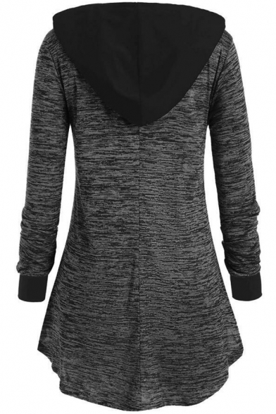Womens Hoodie Chic Space Dye Color Block Zipper Detail Drawstring A-Line Tunic Long Sleeve Slim Fit Hooded Sweatshirt
