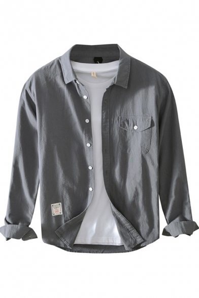 Mens Shirt Fashionable Flap Chest Pocket Non-Ironing Turn down Collar Button down Regular Fit Long Sleeve Shirt