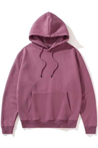 Thick Men's Hooded Sweatshirt Drawstring Front Pocket Solid Color Long  Sleeve Relaxed Fit Hoodie - Beautifulhalo.com