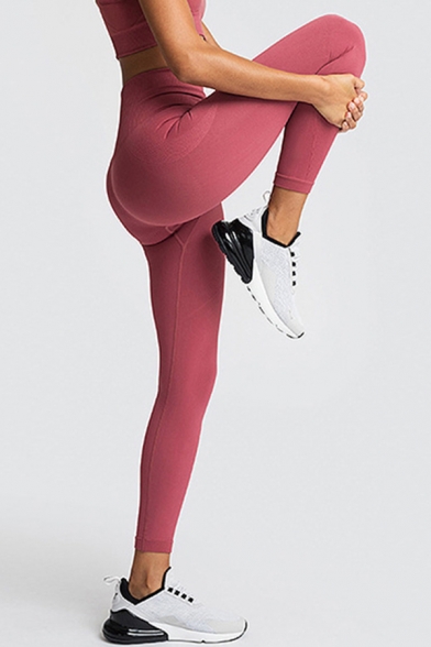 Casual Women's Yoga Pants Absorb Sweat Plain Ribbed Hem Lift the Hips High Waist Skinny Gym Leggings