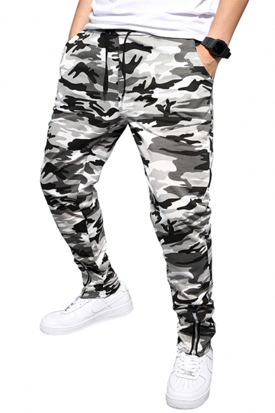Military Style Camouflage Pattern Drawstring Waist Relaxed Fit Sport Fitness Pants