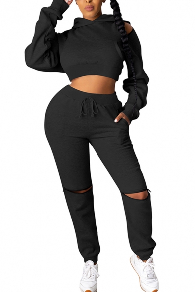 Womens Co-ords Trendy Space Dye Thick Zipper Design Cropped Long Sleeve Hoodie Ankle Length Pants Slim Fit Jogger Co-ords