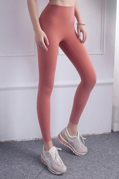 Casual Women's Leggings Solid Color Contrast Stitching Butt Lift High Waist Ankle Length Skinny Yoga Leggings