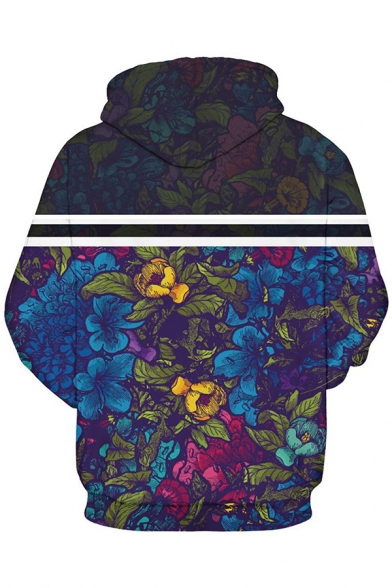 Couple Floral Color Block Printed Long Sleeve Hoodie Sweatshirt