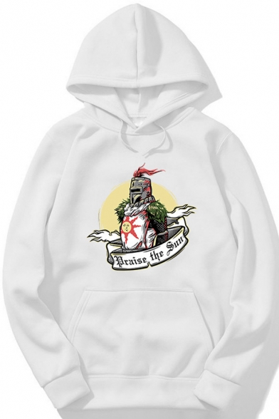 Hot Warrior Letter PRAISE THE SUN Print Long Sleeves Pullover Hoodie with Pocket