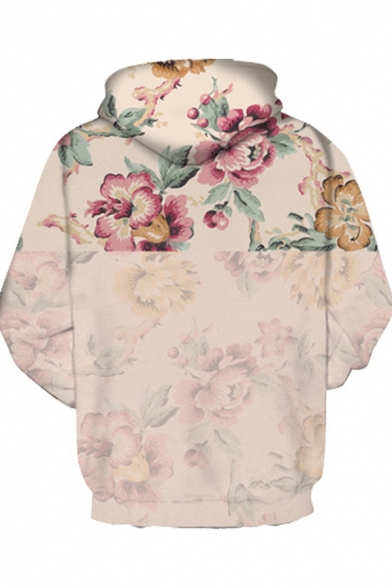 Womens 3D Hoodie Chic Flower Print Kangaroo Pocket Drawstring Long Sleeve Slim Fit Hooded Sweatshirt