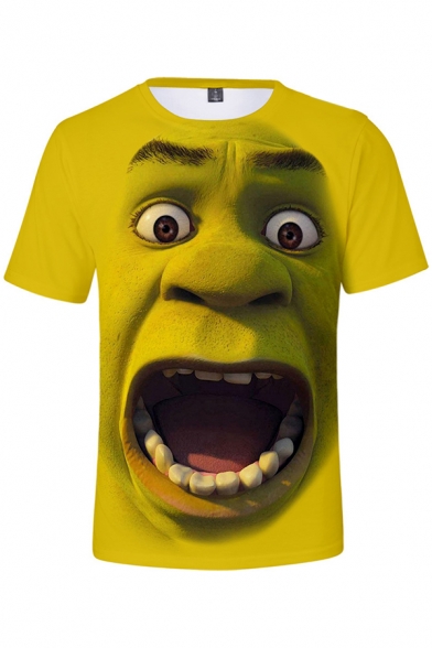 3D Pattern Crewneck Short Sleeve Lemon Yellow T-Shirt