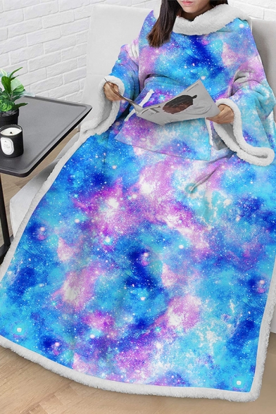 Blanket Stylish Nebula Tie Dye Splash Pattern Kangaroo Pocket Mink Cashmere Wearable Blanket