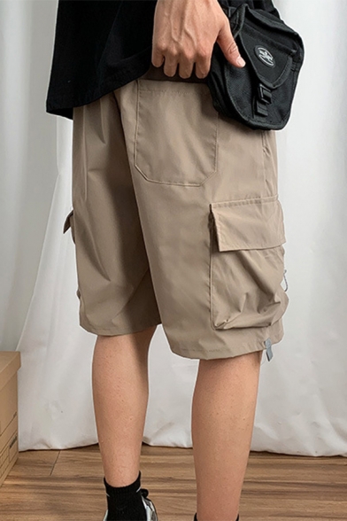 Guys Summer Basic Plain Cotton Loose Wide-Leg Relaxed Fit Cargo Shorts