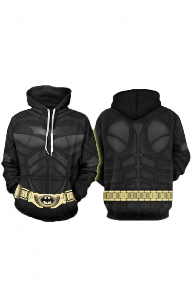 Mens Hoodie Fashionable Anime Batman Belt Pattern Drawstring Long Sleeve Slim Fit Hooded Sweatshirt