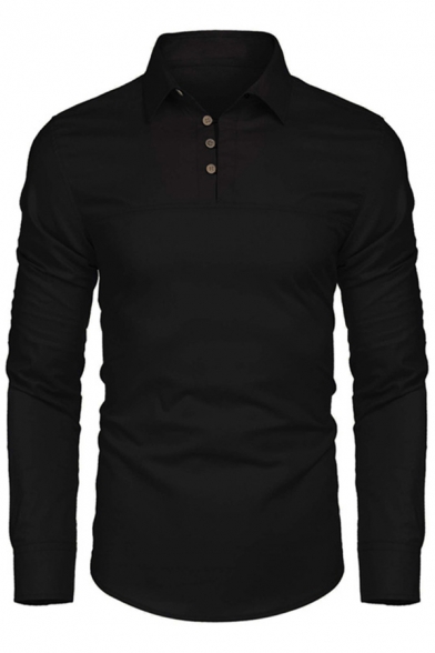 UUYUK Men Lapel Button Down Long Sleeve Polo Shirts with Pockets