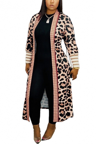 Novelty Womens Cardigan Argyle Zebra Leopard Skin Letter F Pattern Maxi Regular Fitted Open Front Long Sleeve Cardigan
