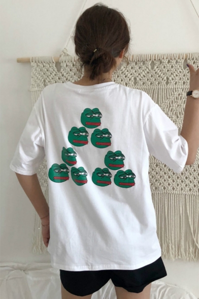 Pepe Funny Frog Meme Print Round Neck Half Sleeves Casual Summer Tee