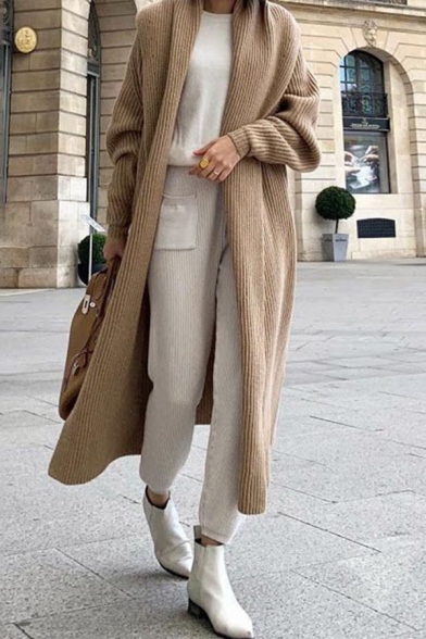 Unique Womens Cardigan Solid Color Loose Fit Long Sleeve Longer Length Cardigan