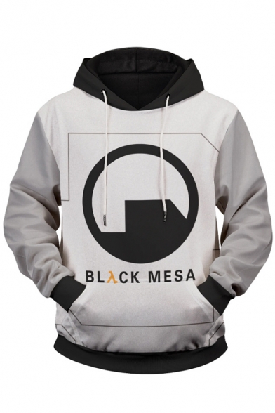 Basic Mens Graphic Hoodie Color Block Letter Black Mesa Pattern Drawstring Kangaroo Pocket Slim Fitted Long Sleeve Hoodie