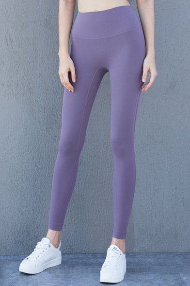 Classic Womens Leggings Solid Color Peach Butt Nude Feeling High Rise Skinny Fit 7/8 Length Yoga Leggings
