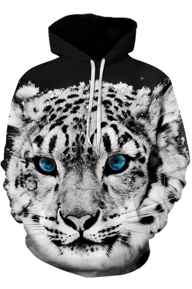 Cool White Tiger 3D Printed Basic Long Sleeve Sport Loose Pullover Hoodie