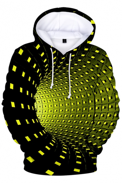 Stylish Mens Long Sleeve Drawstring 3D Geometric Tunnel Pattern Loose Hoodie