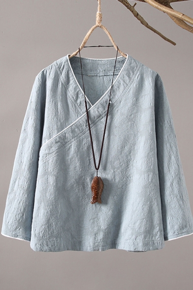 Womens Shirt Trendy Cotton Linen Slant Frog Button Mandarin Collar Regular Fit Long Sleeve Modified Cheongsam Top