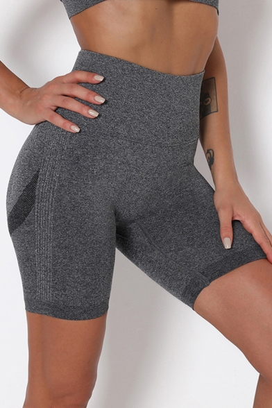 Leisure Women's Shorts Heathered Quick Dry Contrast Stitching High Elastic Waist Skinny Yoga Shorts
