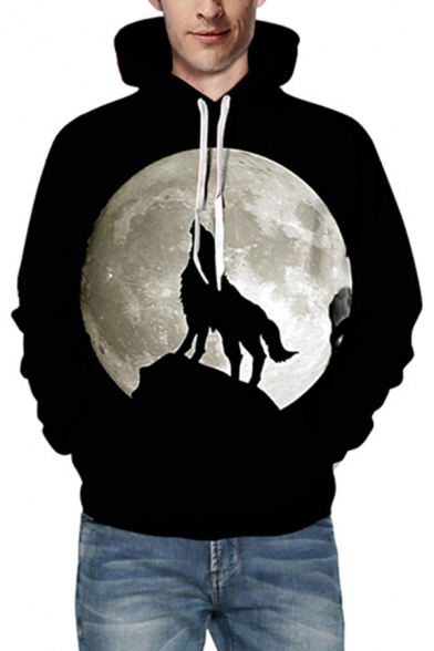 Mens 3D Hoodie Trendy Figure Tattoo Radio Cat Cross Abstract Planet Wolf Moon Pattern Drawstring Long Sleeve Regular Fit Hooded Sweatshirt