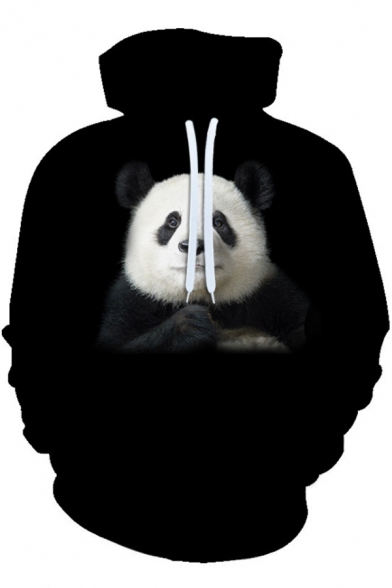 Popular Mens 3D Panda Letter Fuck the System Printed Pocket Drawstring Long Sleeve Regular Fit Graphic Hooded Sweatshirt