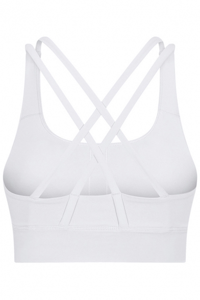 Womens Cami Top Stylish Plain Shake-Proof Cross Beauty Back Skinny Fitted Cropped Sleeveless Scoop Neck Fitness Bra