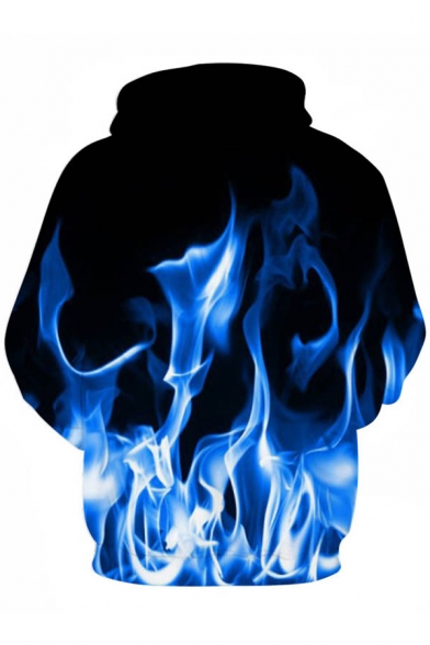 3D Blue Fire Printed Long Sleeve Unisex Hoodie