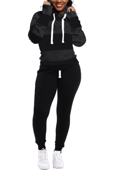 Basic Womens Co-ords Contrast Stripe Panel Long Sleeve Hoodie Ankle Length Pants Slim Fit Jogger Co-ords