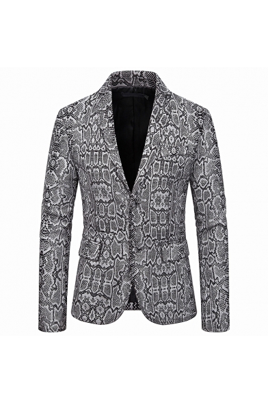 Classic Snakeskin Pattern Notched Lapel Long Sleeve Double Button Casual Party Blazer