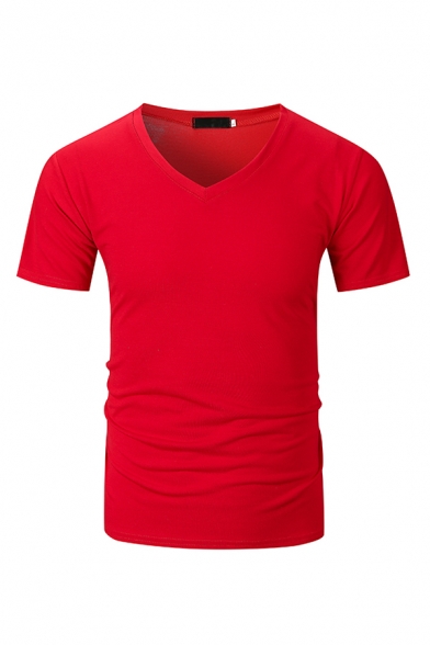 Men's Basic Simple V-Neck Short Sleeve Plain Fitted Henley Shirt