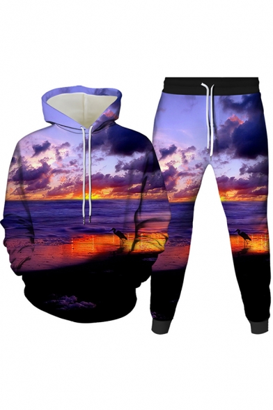 Novelty Mens Co-ords 3D Landscape Spiral Flower Hand Galaxy Tree Pattern Long Sleeve Hoodie Ankle Length Tapered Pants Slim Fit Jogger Co-ords