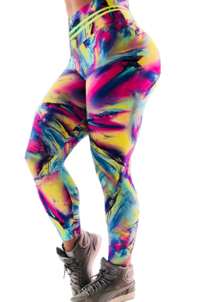 Sporty Women's Leggings Graffiti Multi Color Pattern High Waist Quick Dry Elasticity Slim Fitted Yoga Leggings