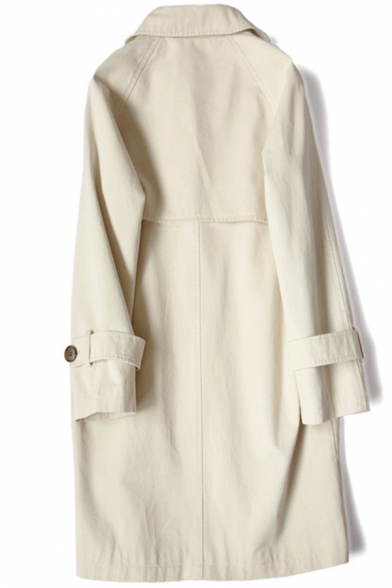 Cool Womens Trench Coat Solid Color Mid-Length Button down Loose Fit Long Sleeve Turn-down Collar Trench Coat