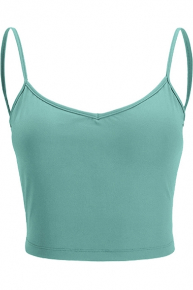 Leisure Women's Yoga Tank Top Solid Color Backless Strap Elasticity Crew Neck Sleeveless Slim Fitted Cropped Cami Top