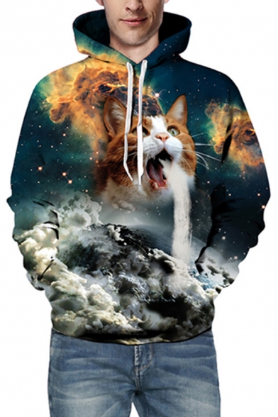 Mens 3D Hoodie Trendy Figure Tattoo Radio Cat Cross Abstract Planet Wolf Moon Pattern Drawstring Long Sleeve Regular Fit Hooded Sweatshirt