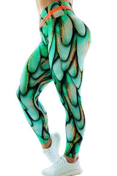 Unique Womens Geometric Stripe 3D Pattern High Rise Full Length Absorb Sweat Skinny Fitness Leggings