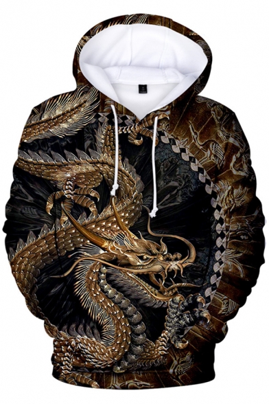 Cool Gold Dragon 3D Pattern Long Sleeve Unisex Trendy Hoodie