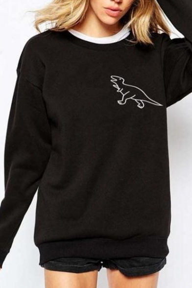 Lovely Dinosaur Printed Long Sleeve Round Neck Leisure Sweatshirt