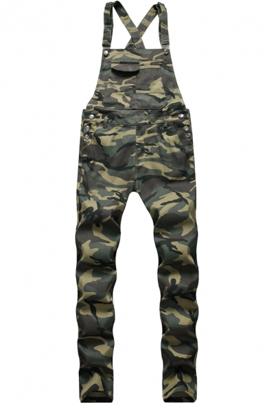 Men's New Fashion Cool Camouflage Printed Cotton Cargo Pants Bib Overall