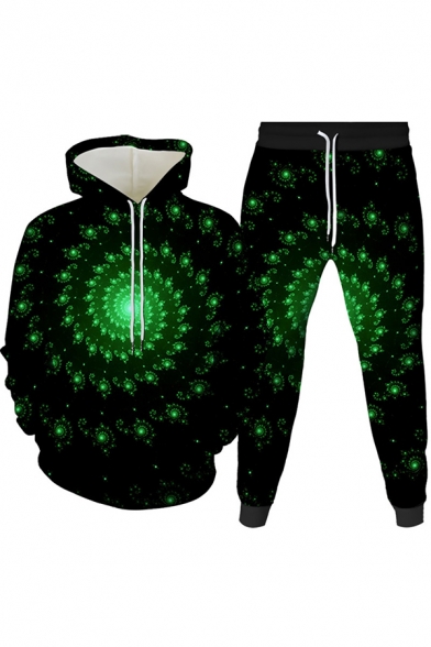 Mens 3D Co-ords Fashionable Spiral Tunnel Visual Deception Pattern Slim Fitted 7/8 Length Tapered Pants Long Sleeve Hoodie Jogger Co-ords