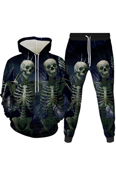 Mens Co-ords Simple Skull Fire Motorcycle Microphone Guitar Pattern Long Sleeve Hoodie Ankle Length Tapered Pants Slim Fit Jogger Co-ords