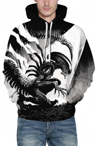 Mens Hoodie Trendy 3D Wolf Moon Horse Splatter Dippin Dot Beauty Floral Cat Ship Galaxy Dragon Lion Print Drawstring Slim Fitted Long Sleeve Hoodie
