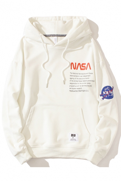 Unisex Classic NASA Letter Printed Long Sleeve Oversized Hoodie with Pouch Pocket