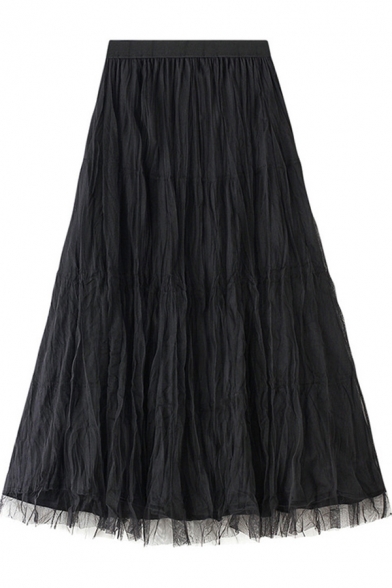 Womens Skirt Casual Pleuche Tulle Convertible High Elastic Rise Midi A-Line Umbrella Skirt