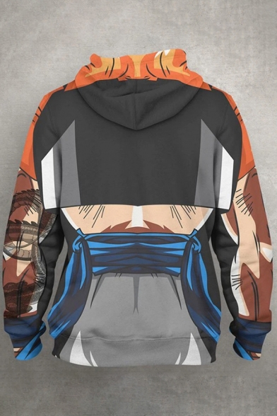 Basic Mens 3D Hoodie Muscle Chinese Letter Print Anime Dragon Ball Drawstring Slim Fitted Long Sleeve Hoodie